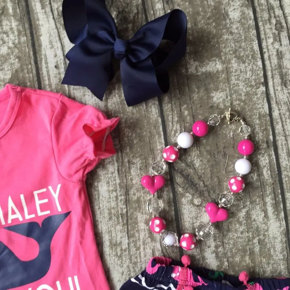baby girls shorts sets boutique outfit cute hot pink I whale love you summer cotton chevron clothes macth with necklace and bow