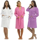 Ladies Warm Pink White Purple 100% Cotton Waffle Dressing Gown Kimono Bath Robe