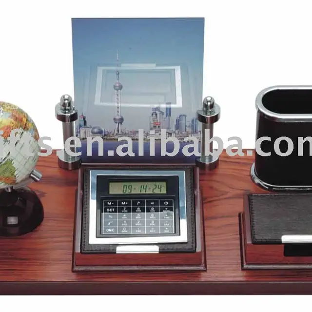 wooden notepad,pen cup,name card case,calculator,globe