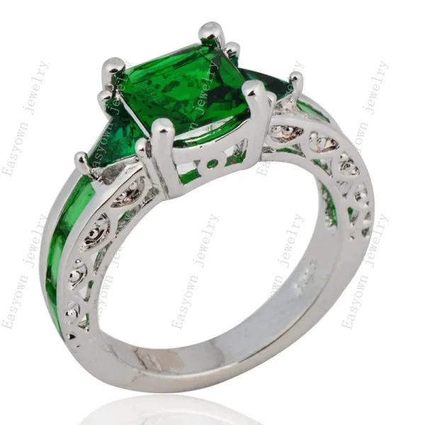 10ps/lot Size 6/7/8/9/10 Women Rings Emerald Zircon Stone 10KT White Gold Filled Ring Wholesale RW0065
