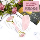 Wholesale Private Label High Quality Body Scraping Facial Anti Aging Pink Gua Sha Natural Rose Quartz Jade Roller Gift Set