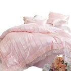 Luxury comforter and soft brocade silk jacquard lace edge bedding set of four