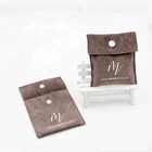 Custom envelope suede fabric pouch button closure gift packing bag