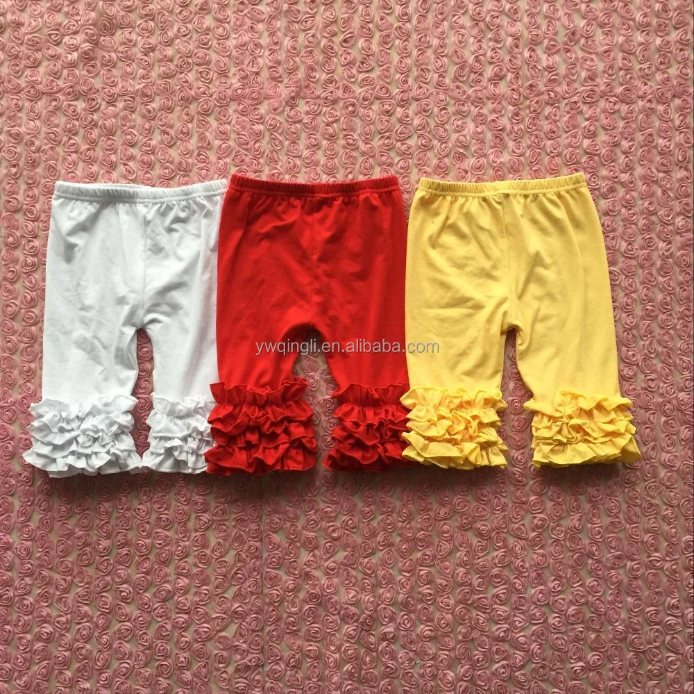 2016 Latest style cotton ruffles cropped trousers baby girls icing ruffles capris pants