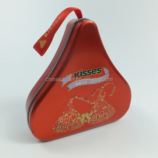 water drop shape kisses chocolate metal container with ribbon