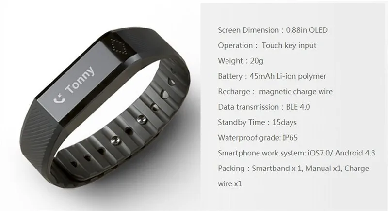 IP65 0.88" Bluetooth V4.0 Smart Watch Wristband Bracelet Sport Sleep Monitor for iphone phone android phone