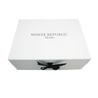 Custom Made Rigid Cardboard white magnetic gift box with ribbon design