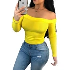 New Style Fashion Off Shoulder Solid Women Top Long Sleeve Ladies Casual Tops Short Tank