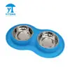 The slow feeder dog 8 shape bowl pet stainless steel food water bowl with silicone mat for dogs