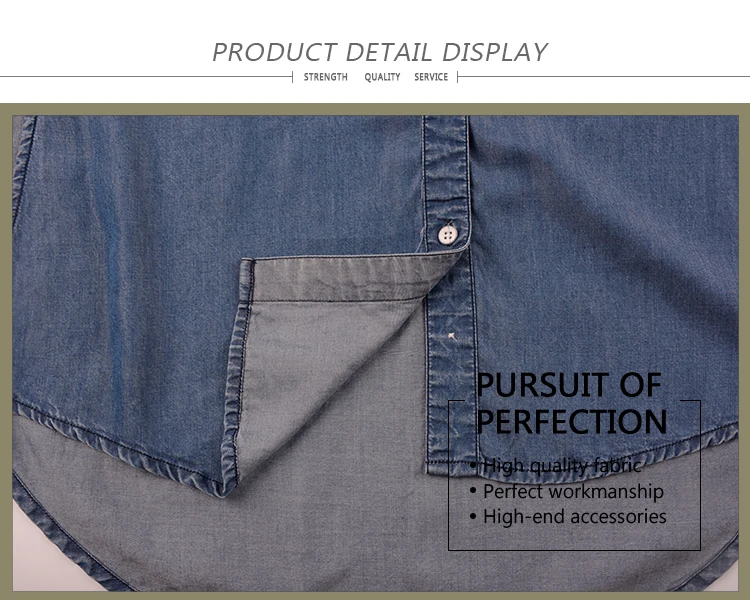 Hot selling soft solid color long sleeve stone washed casual denim shirt dress