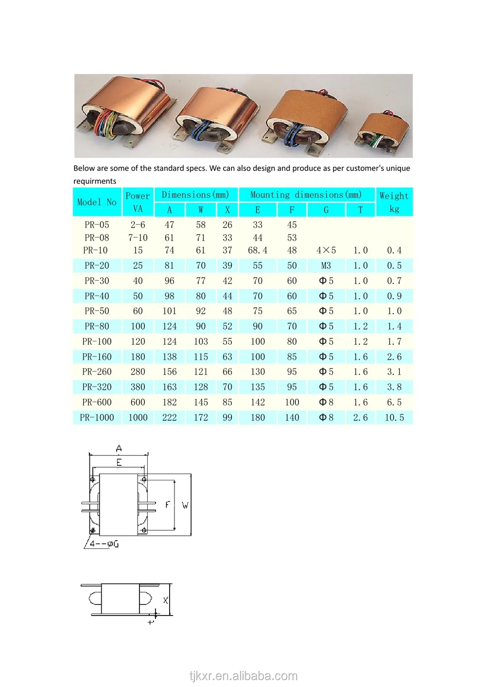 CE, ROHS, approved R20 R core power transformer