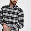 2019 Latest fashion Men's grey check print long sleeve shirt custom logo and fabric man plaid casual shirt