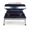 Foldable round porcelain enamel BBQ grill portable wood handle mini flip open cover 2 charcoal grills in 1 barbecue grill