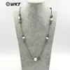 WT-NV218 Jewelry For Women Natural Grey Color Stone Charms pendant with Hematite Chains Pave Rhinestone Crystal Pearl Necklace
