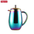 Higwin Unique Color Coating Rainbow Cafe Pot Double Wall Press Stainless Steel french coffee maker