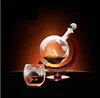 850ml Magic Liquor World Etched Glass Globe Decanter with Crafted Glass Car Whiskey Decanter Set