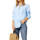 Women Blouse Shirt 2019 V-neck Solid Button Down Long Sleeve for Office Lady