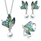 Fashion Womens Elegant Necklace Set 925 Sterling Silver Enamel Butterfly Jewelry Set