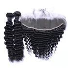 Wholesale Factory 100% Real Human Hair Natural Color Hair Bundles With Lace Frontal Deep Wave Cuticle Aligned Hair