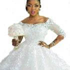 Africa Floral Applique Off Shoulder Ball Gown Wedding Dress 2019