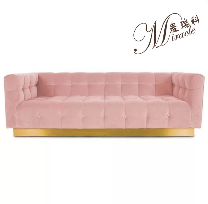 Oro di lusso di base in acciaio inox rosa di velluto trapuntato divano