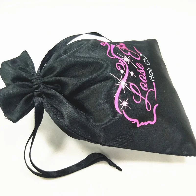 hotsale large black satin silk drawstring dust pouch with custom