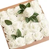 25pcs Artificial Flowers Real Looking Ivory Fake Roses Stem for DIY Wedding Bouquets Centerpieces Bridal Party Home Decor