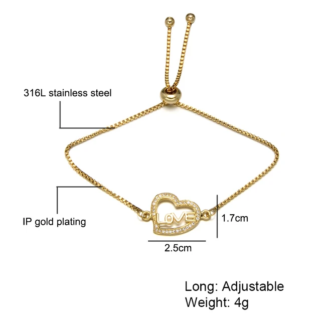 valentines day gift jewelry gold crystal love heart bracelet