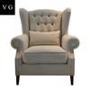 new design wood frame linen fabric high back wing chair with pillow