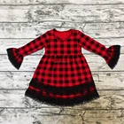 Girls Clothes Wholesale Toddler Children Clothing Red And Black Plaid Print Girls Dresses Christmas Boutique Dress