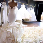 Gorgeous Ruffled Long Train Wedding Dress Bridal Gown 2019 African Sexy Mermaid Wedding Dresses