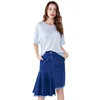 Blue Patchwork Asymmetrical Knee Length Jeans Midi Denim Skirt