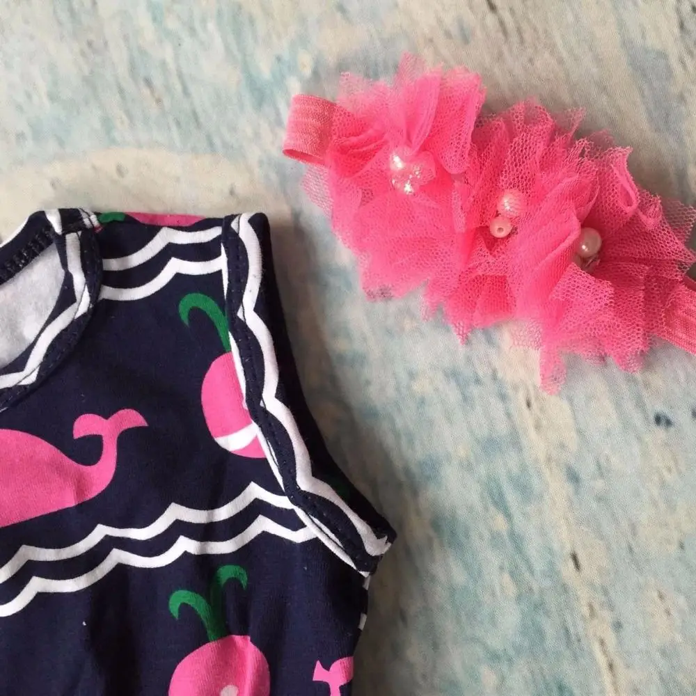 new arrival baby girls Summer clothing infant romper tutu cotton baby navy hot pink whale girls romper with match headband