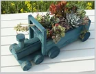 small train succulent plant wooden flower pot