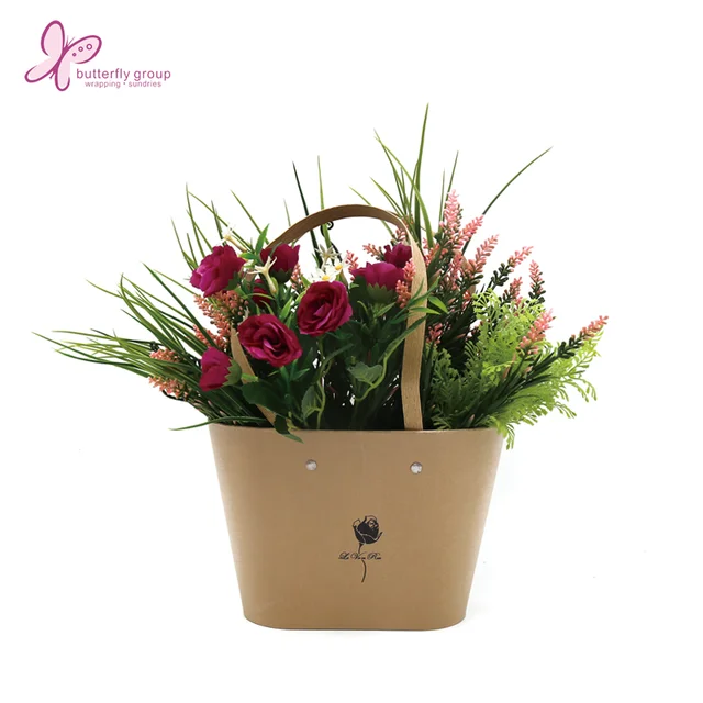 portable basket flower gift box with ribbon custom made paper