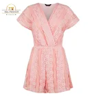 Cheap beautiful lace dress pale pink wrap front lace playsuit