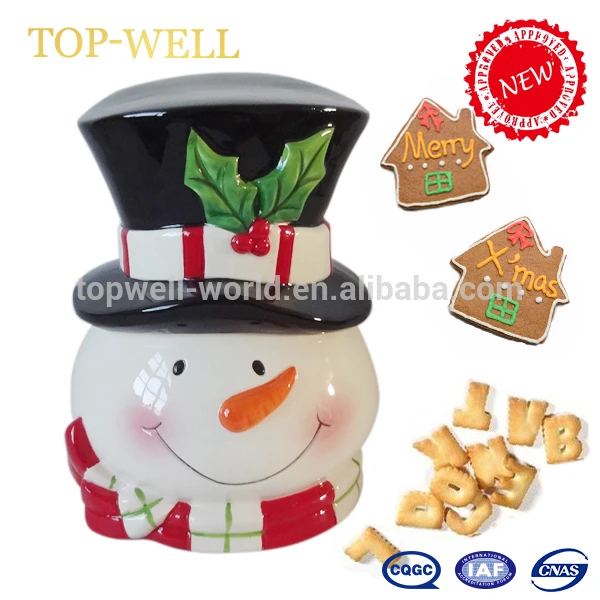 cookie jar, christmas snowman ceramic jar for cookies and candy