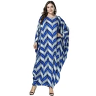 Blue Grey Printing Bat-wing Sleeve Ladies Casual Clothes Women Abaya Muslim Long Dress