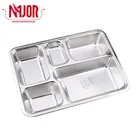 304 Stainless Steel 5 Compartment(4 Small + 1 Big) Rectangle Deepen Dinner Snack Divided Plates for Children