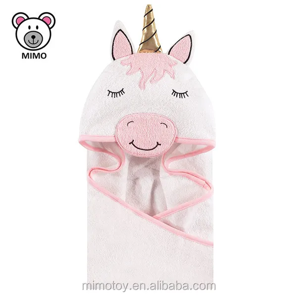 pretty soft white & pink unicorn hooded baby beach towel