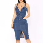 Custom Sling short sleeves washing denim club mini bodycon dress women