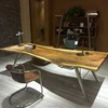 home vintage loft cross iron base writing desk reclaimed solid wood metal office industrial desk