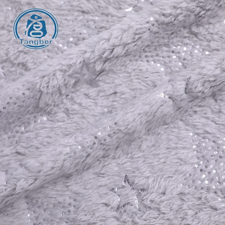 100% polyester shu velveteen Fleece Fabric Printed Metallic Foil-Silver Coral Fleece Fabric For Coat