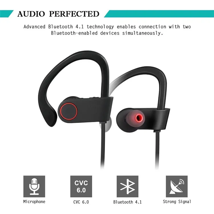U8 Bluetooth 4.1 Sport Earphone Handfree Wireless Bluetooth Headset Earphones with Mic Sports Ear-hook Bluetooth Earphone - ANKUX.COM