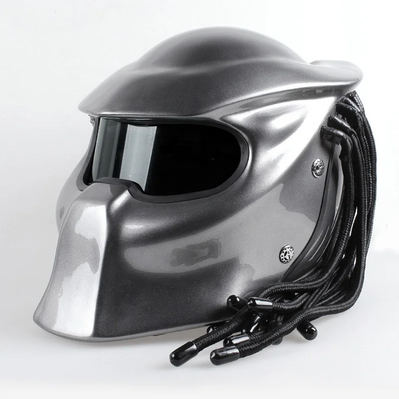 2019 nuevo flexible tira de iluminación coche-estilo de máscara de fibra de vidrio de motocross de hombre de hierro de cara completa capacete depredadores casco de la motocicleta