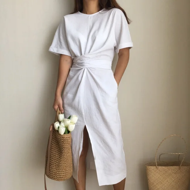 ladies white linen dresses