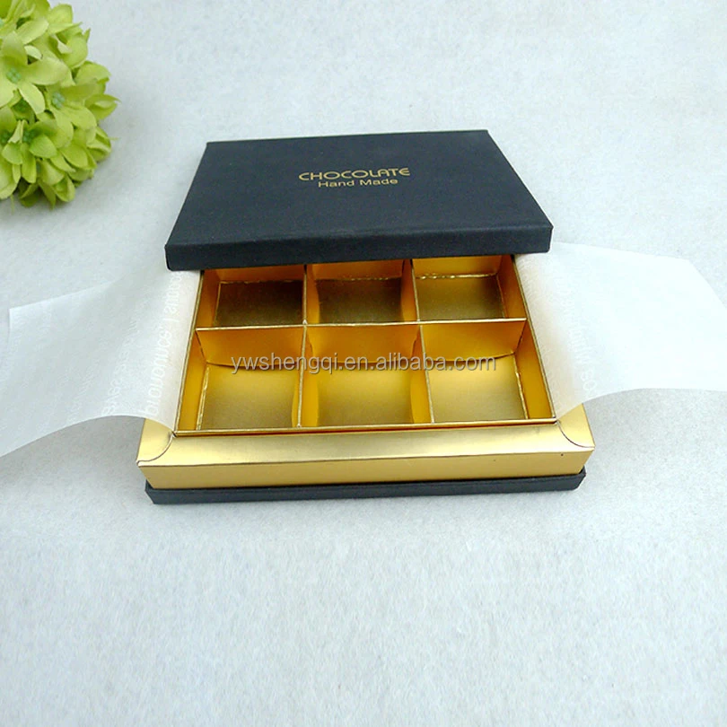 Chine fournisseur logo personnalisé imprimé boîtes de chocolat vides bon marché praliné boîtes de chocolat avec séparateur de papier