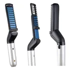 Electric beard hair straightening brush combs grooming kit