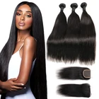 2019 Hot Selling Malaysian Premium 40 Inch Human Hair Extension Straight 9a bundle with Closure