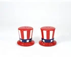 Hot Sale July 4th Independence Day Red White Blue American Flag Hat shape ceramic Salt and Pepper Shakers